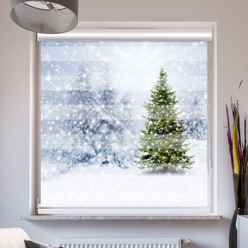 Doppellrollo mit Kassette Motiv 'Tannenbaum Winter'