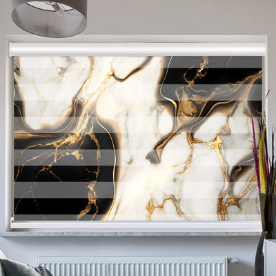 Doppelrollo mit Kassette Abstrakt Marmor Weiss Schwarz