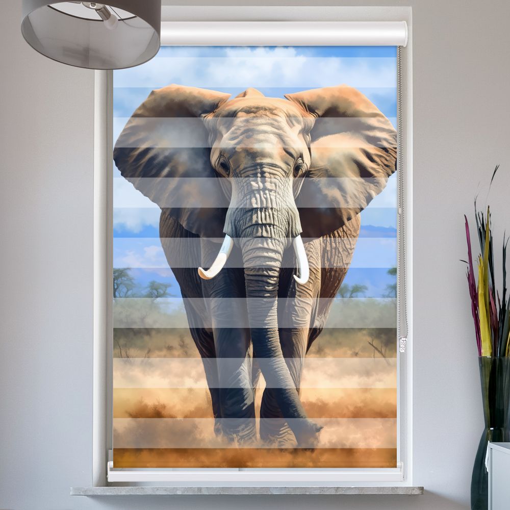 Doppellrollo mit Kassette Motiv 'Elefant Afrika'