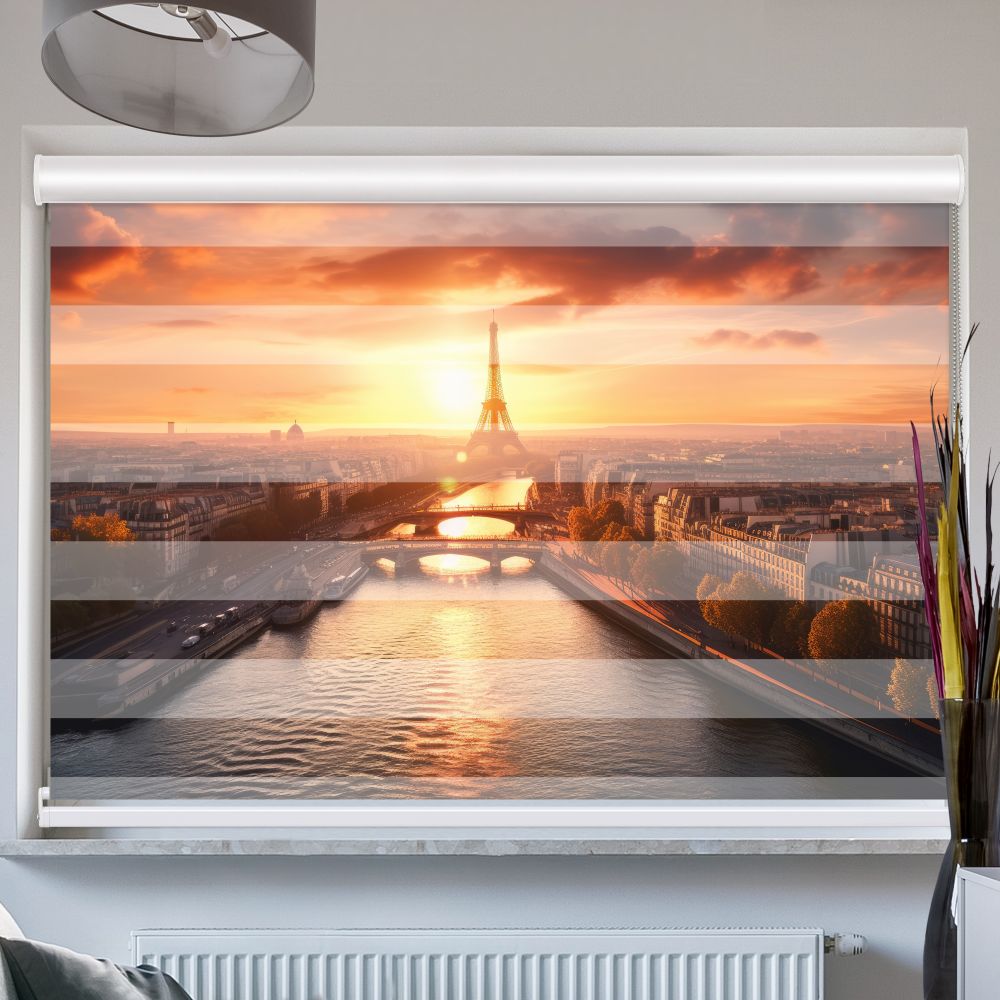 Doppellrollo mit Kassette Motiv 'Paris Skyline Seine'