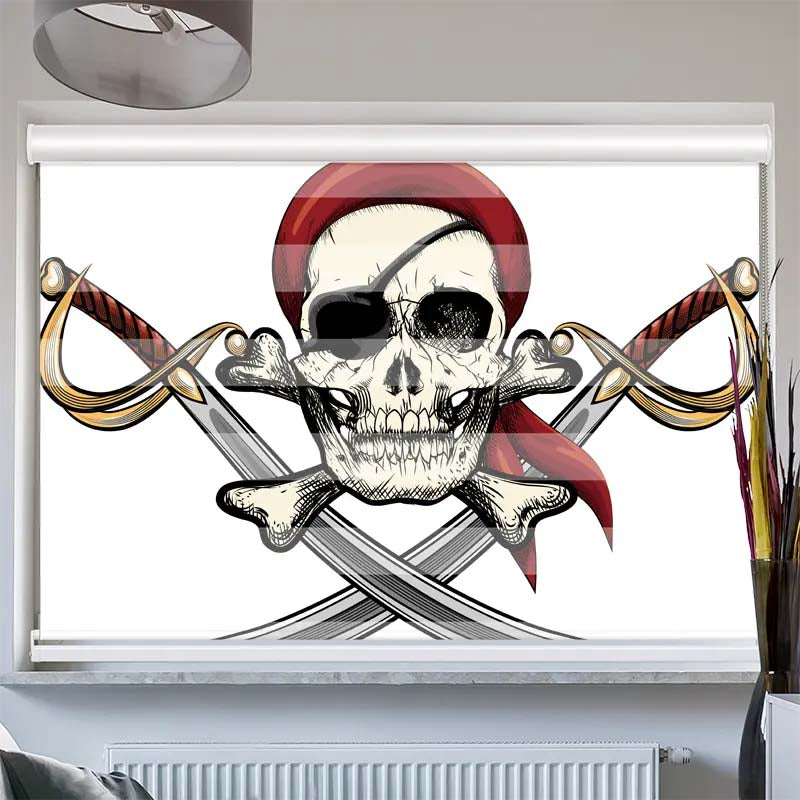 Doppelrollo mit Kassette  Totenkopf