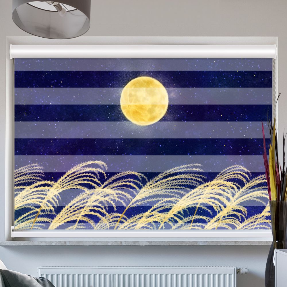 Doppellrollo mit Kassette Motiv 'Pampas Gras Vollmond'