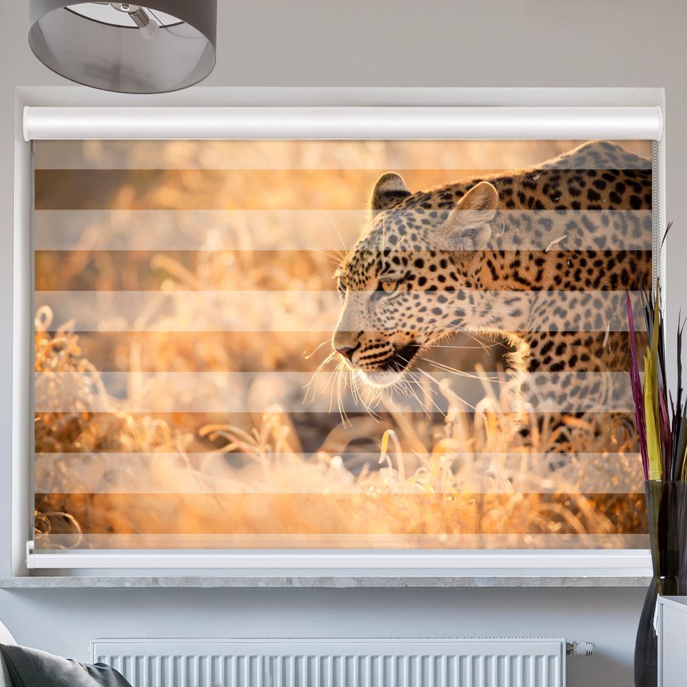 Doppellrollo mit Kassette Motiv 'Leopard Sonnenuntergang'