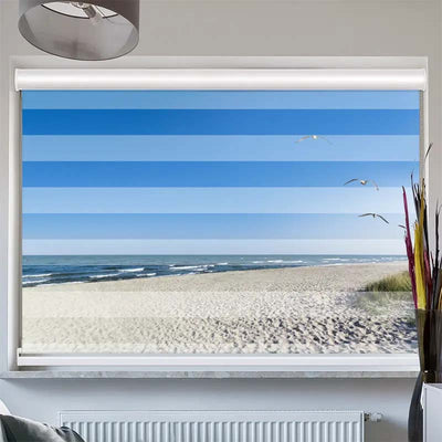 Doppelrollo mit Kassette  Strand mit Moewen