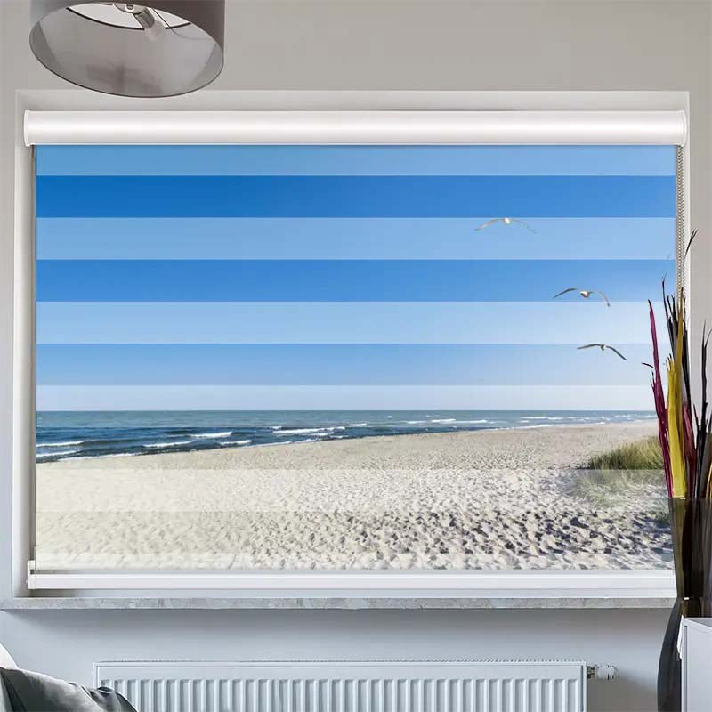 Doppelrollo mit Kassette  Strand mit Moewen