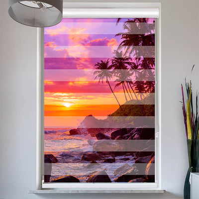 Doppelrollo mit Kassette Sonnenuntergang Palmen Strand