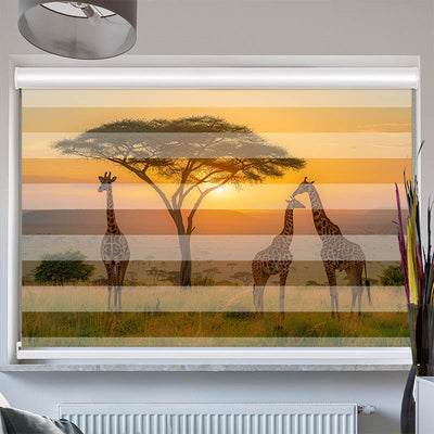 Doppelrollo mit Kassette Afrika Giraffen Savanne