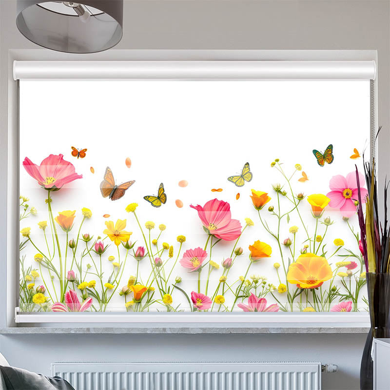 Doppelrollo mit Kassette Blumen und Schmetterlinge