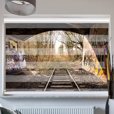 Doppelrollo mit Kassette Bahnschienen Endstation