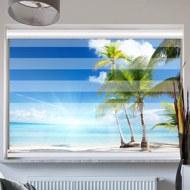 Doppelrollo mit Kassette Palmen Strand Sonne