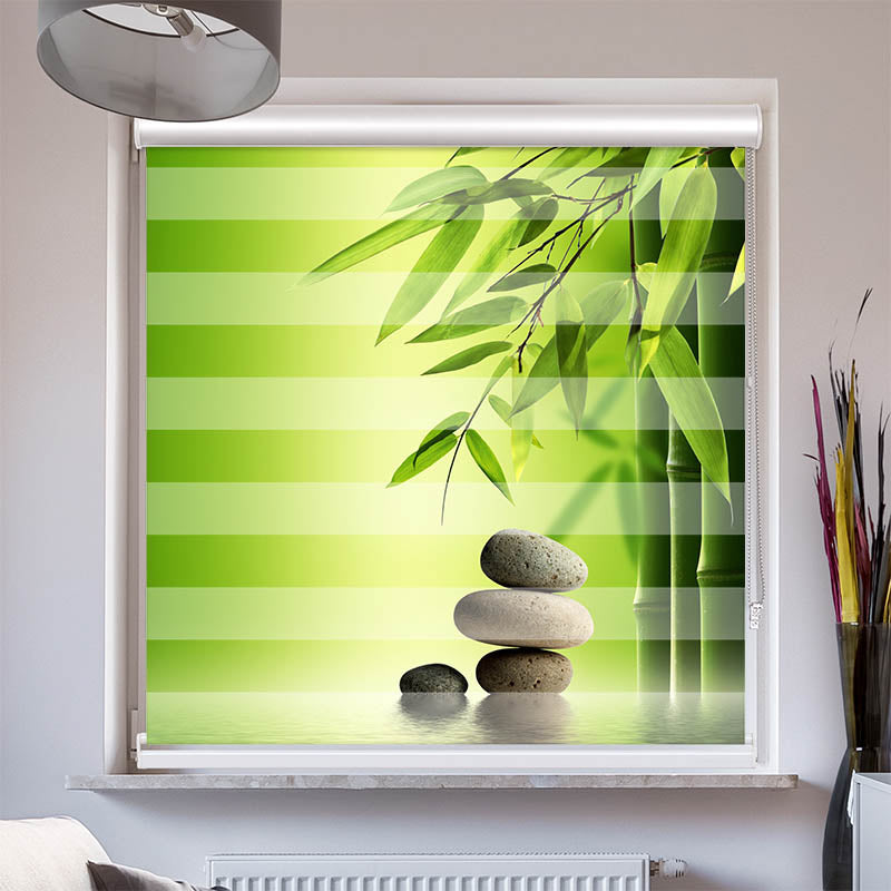 Doppelrollo mit Kassette Wellness Steine Bambus