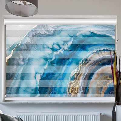 Doppelrollo mit Kassette Gemaelde Blau Oel