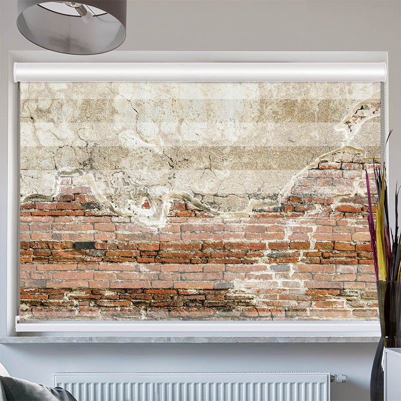 Doppelrollo mit Kassette Alte Steinmauer mit Putz