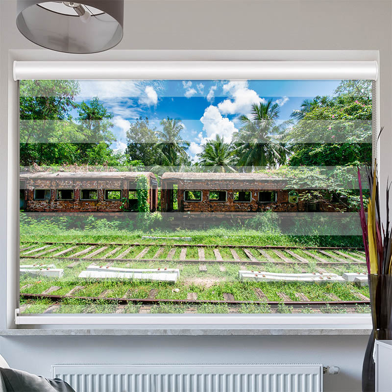 Doppelrollo mit Kassette Alter Zug im Dschungel