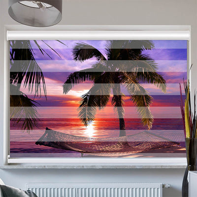 Doppelrollo mit Kassette Haengematte Palmen Nacht