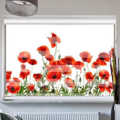 Doppelrollo mit Kassette Mohnblumen Weisser Hintergrund