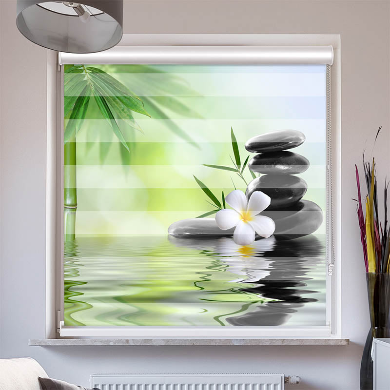 Doppelrollo mit Kassette Frangipani Bambus Steine