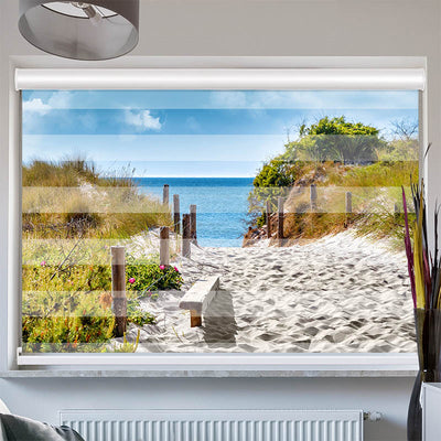 Doppelrollo mit Kassette Weg zum Strand