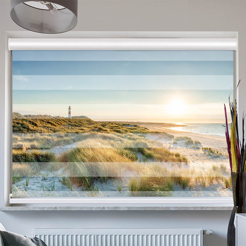 Doppelrollo mit Kassette Leuchtturm Strand Meer auf Sylt