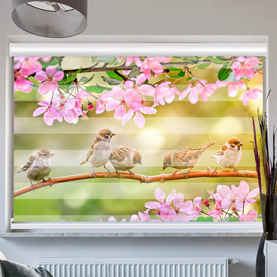 Doppelrollo mit Kassette Spatzen auf dem Ast