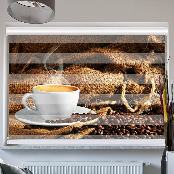 Doppelrollo mit Kassette  "Kaffeetasse Bohnen"