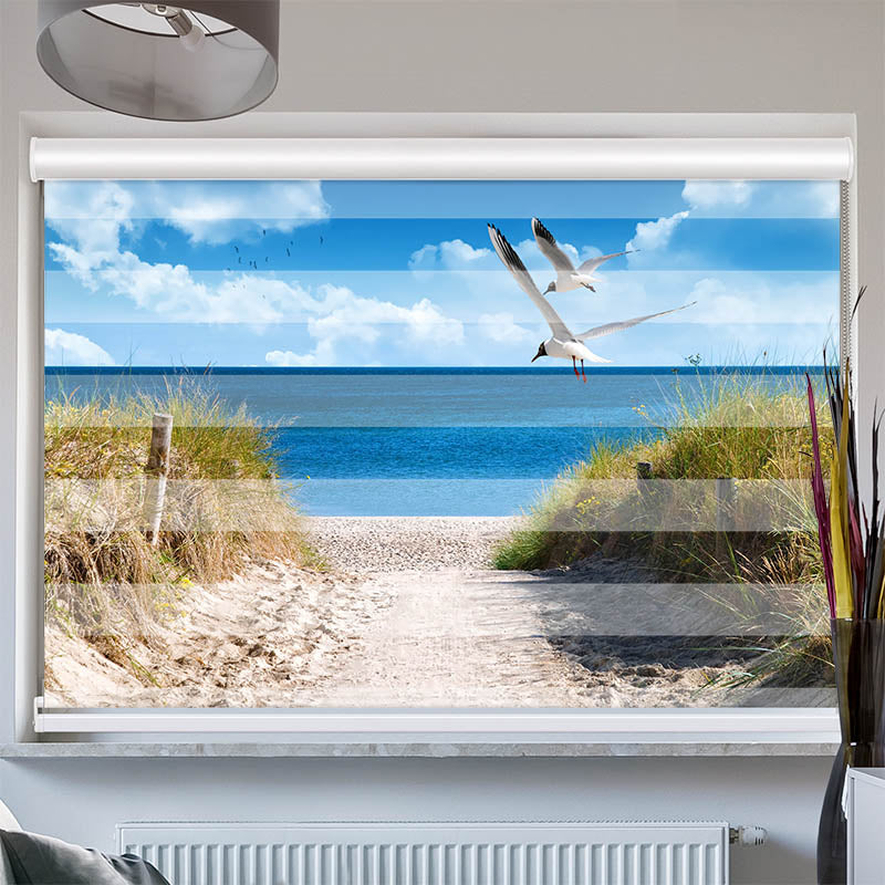 Doppelrollo mit Kassette Duene Meer Moewen