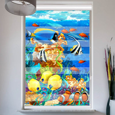 Doppelrollo mit Kassette Fische Comic