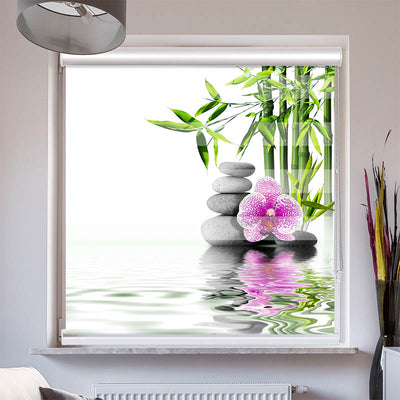 Doppelrollo mit Kassette Bambus Orchidee Zen Stones