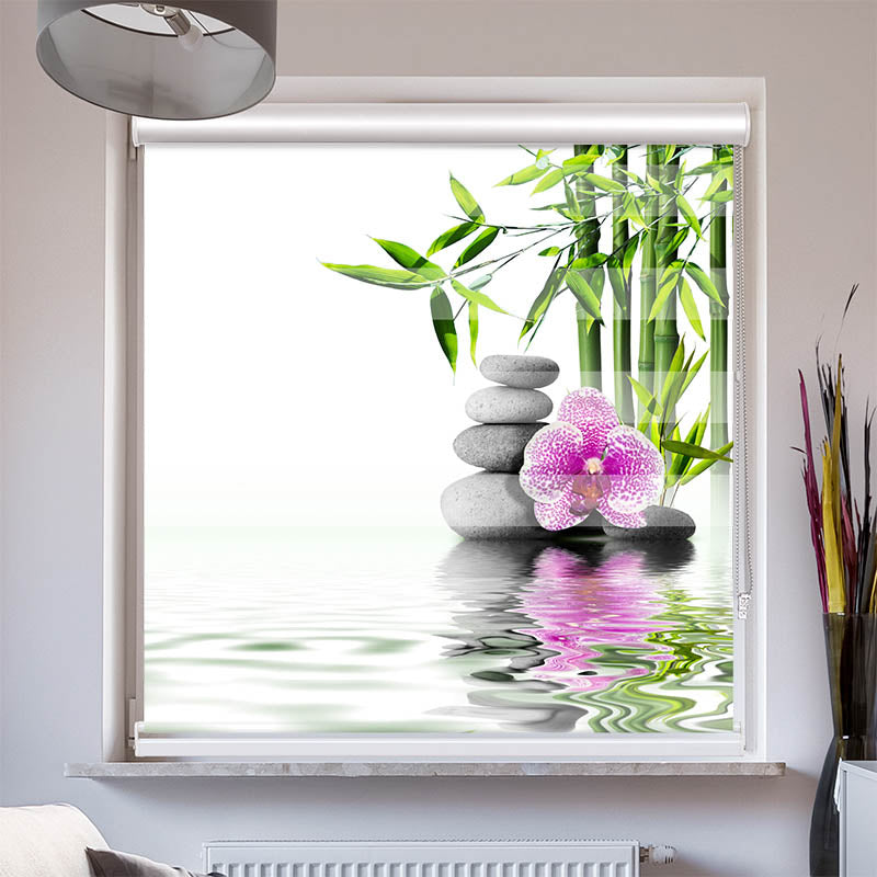 Doppelrollo mit Kassette Bambus Orchidee Zen Stones