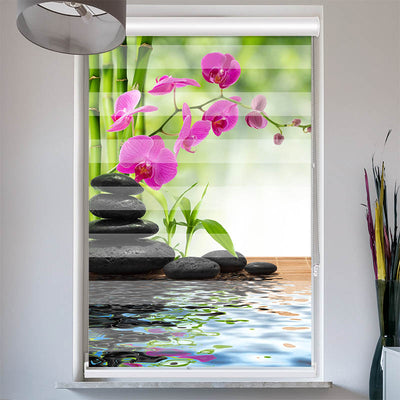 Doppelrollo mit Kassette Schwarze Steine Orchidee