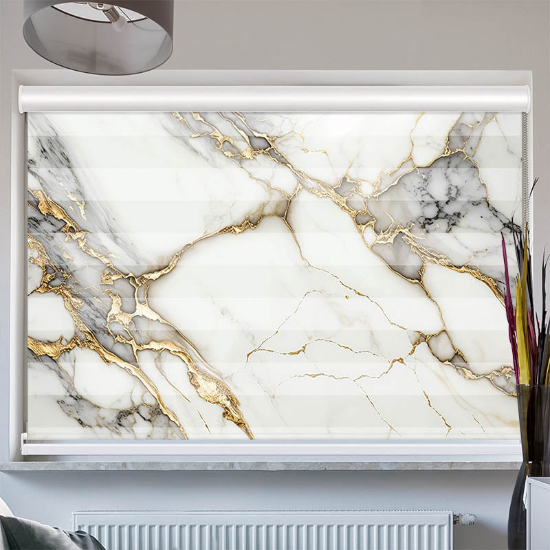 Doppelrollo mit Kassette Gold Weiss Marmoriert