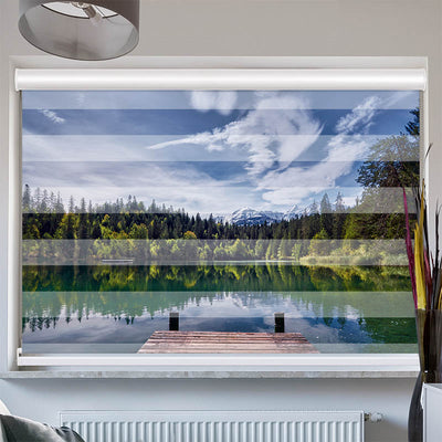 Doppelrollo mit Kassette Bergsee im Wald