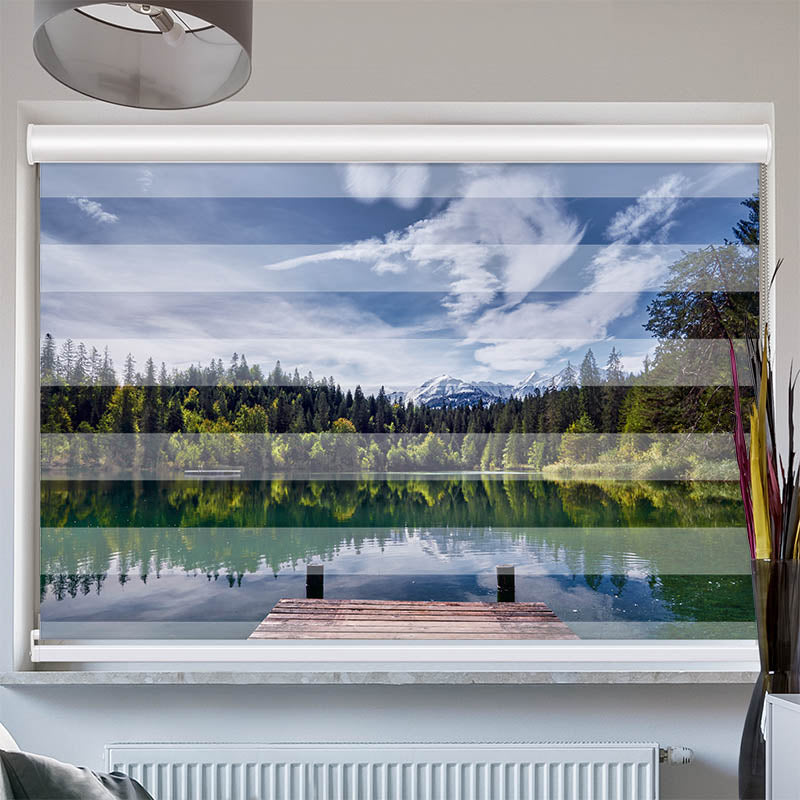 Doppelrollo mit Kassette Bergsee im Wald