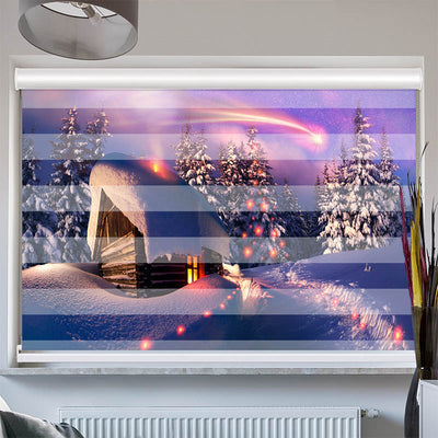 Doppelrollo mit Kassette Schneehuette Winterlandschaft