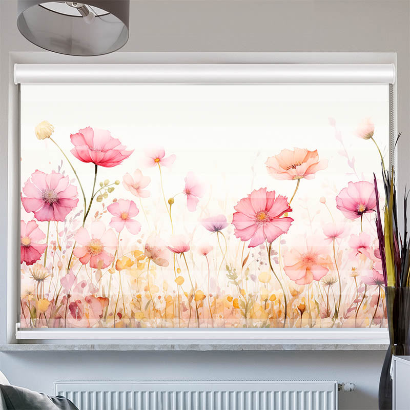 Doppelrollo mit Kassette Aquarell Rosen und Mohn