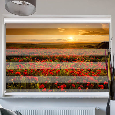 Doppelrollo mit Kassette Mohnblumen Sonnenuntergang