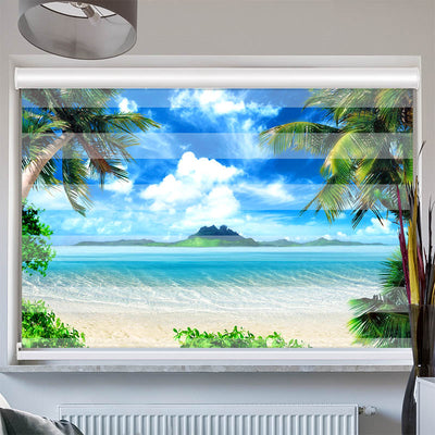 Doppelrollo mit Kassette Palmen Insel Meer