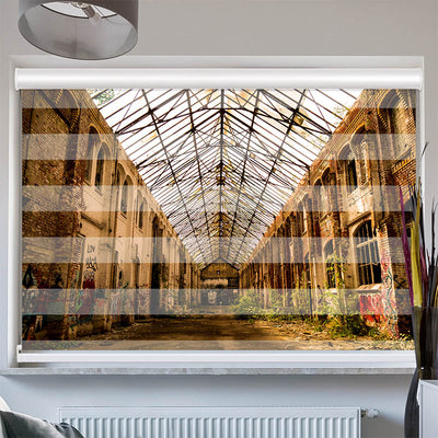 Doppelrollo mit Kassette Verlassene Fabrikhalle in Leipzig