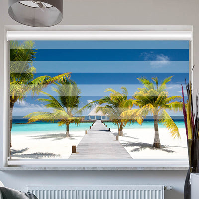 Doppelrollo mit Kassette Malediven Strand Palmen