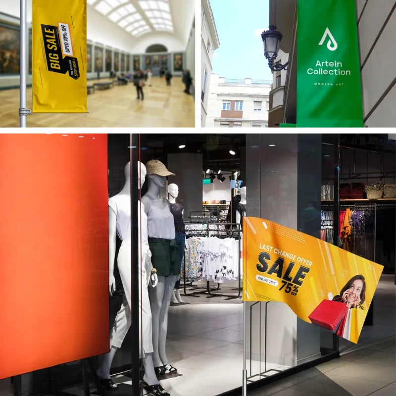 Fahne Collage mit gewerblicher Nutzung Beispiele