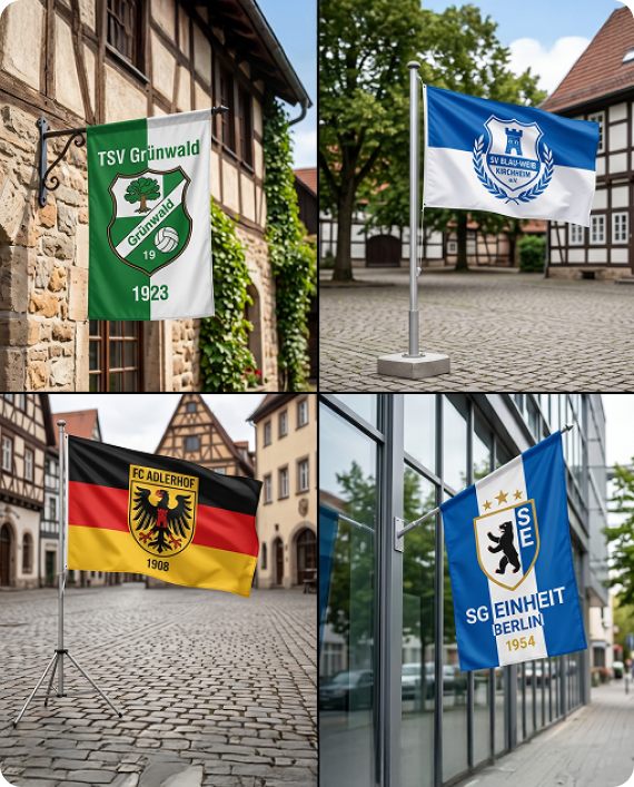 Vereinsflagge an Hauswand befestigt mit Wandhalterung Fahnenmast Beispiel