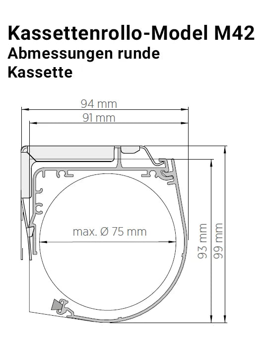 Kassettenrollo M42 rund Abmessungen