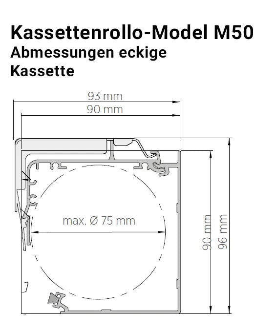 Kassettenrollo Modell M50 eckig Abmessungen