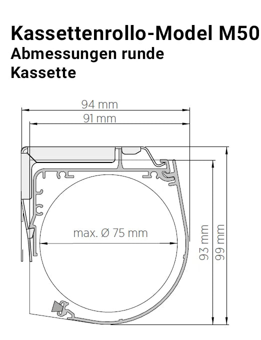 Kassettenrollo Modell M50 rund Abmessungen