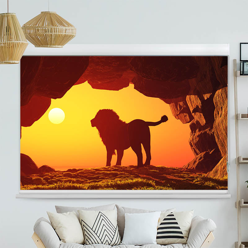 Kassettenrollo Motiv 'Loewe Sonnenuntergang'