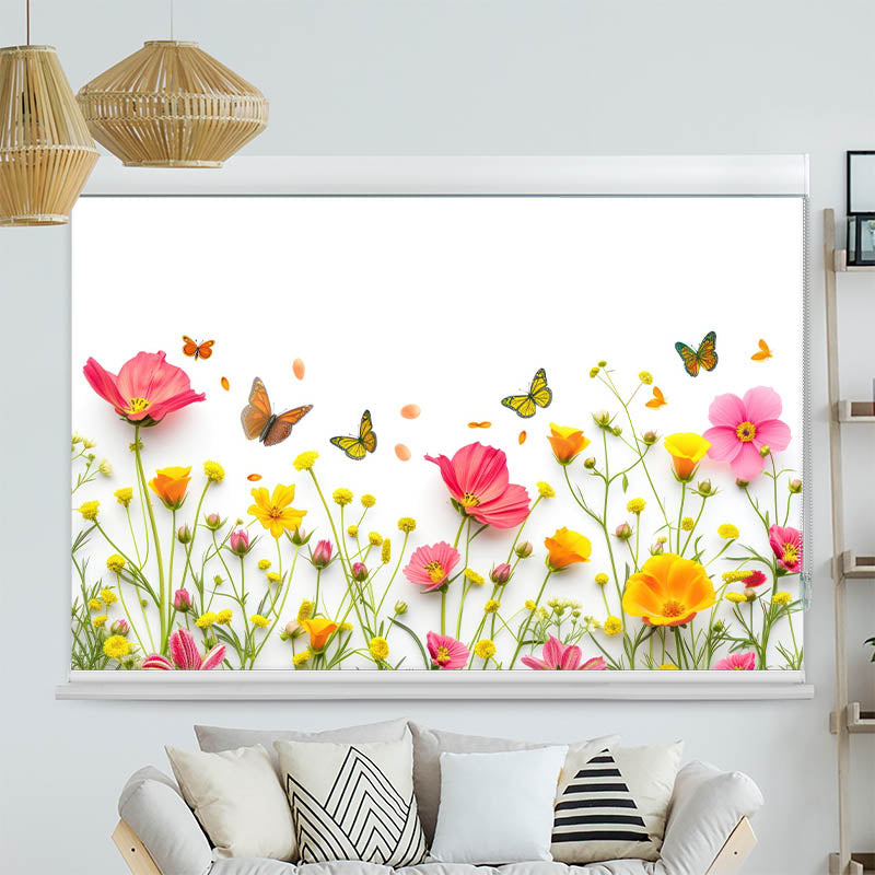 Kassettenrollo Motiv Blumen im Fruehling mit Schmetterlingen