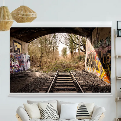 Kassettenrollo Motiv Bahnschienen Endstation