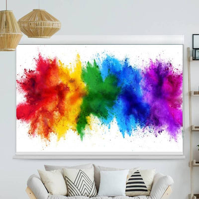 Kassettenrollo Motiv Regenbogen Farbexplosion