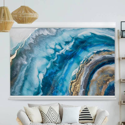 Kassettenrollo Motiv Gemaelde Blau Oel