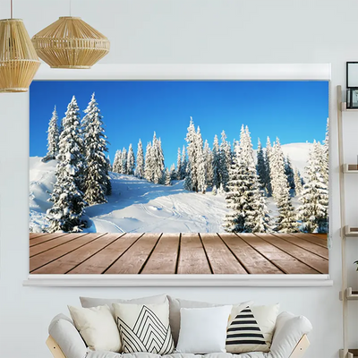 Kassettenrollo Motiv Holzsteg Schneelandschaft | bis B 420 x H 420 cm
